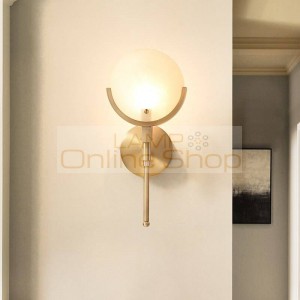 American Simple Copper Bedroom Bedside LED Wall Lamp Northern Europe Living Room Aisle Stairs Deco Glass Wall Light Fixtures