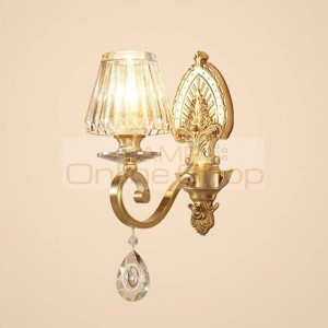 American Simple Copper Home Decor LED Wall Lamp Glass Living Room Bedroom Bedside Study Corridor Aisle Wall Light Fixtures
