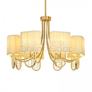 American style Foyer dining room Chandeliers Real brass Gold luxury 6/8/12 head Crystal droplight LED E14 bulb Lighting fixture