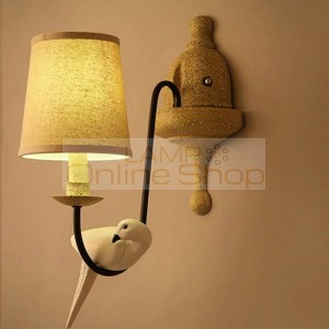 American Village Simple Garden Living Room Bedroom Iron Birds Wall Lamp Creative Personality Bedside Cloth Art LED Wall Lights