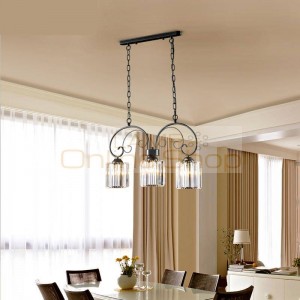 American Vintage Lamp Luxury Crystal Pendant Lights Creative Personality Dining Hall Bar Light Fixtures Studio Rope Iron Lamps