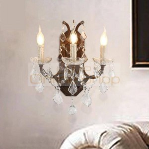 American vintage rusty iron wall lamp 3-arm High clear K9 transparent Crystal wall Light for dining Room Bar Indoor Lighting Led