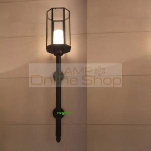 Antique rustic metal wall light for Foyer living room luxury long pole wall lamp project Led Wall sconce retro iron Wall Lights