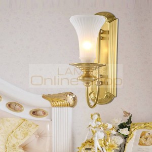 antique Stair room wall lamp with glass shade for Dining Room bedroom copper wall sconces Arandela interior led wall lighting