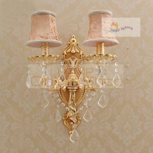Art deco 2-arm gold wall lamp for bedside bathroom led indoor crystal lighting 110-240V modern crystal lampshade wall Sconce