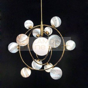 Art Deco Earth Gold LED luminaire 110V 220V LED Gold Pendant Lights Lamp 7/13 Glass ball Hanging Light For Bedroom Living room