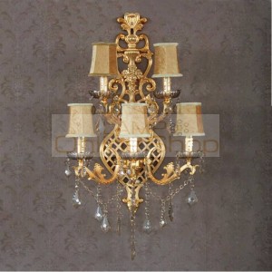 Big 5 lights modern gold wall Sconce with fabric shade Large castle hotel villa Crystal wall light home Led candle light abajur