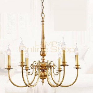 Cafe Kitchen Antique 6-arm Led candle light Chandelier Living Room foyer Full Copper hanging lamp American rustic Chandeliers