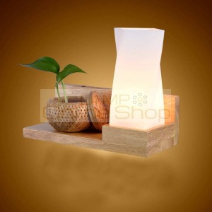  style wooden wall light for bedroom bedside reading light 30*28cm wood base glass lampshade balcony aisle led lighting
