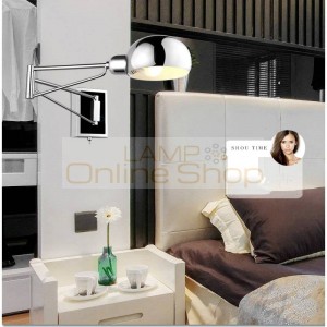 Chrome Wall Sconce Bedside wall fixtures Lighting for bedroom modern Swing Arm wall lamp Reading Lights Mirror E14 Led Arandela