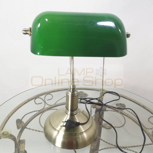Classic Green table lamps with pull chain switch glass lampshade alloy Bracket bedroom bedside office vintage desk lamps