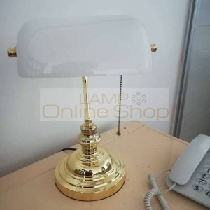Classical white glass table lamp for bedroom bedside Vintage gold wrought iron creative desk lamp office study room reading lamp
