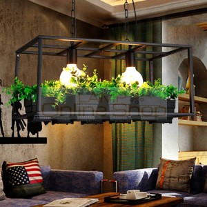 Countryside style 2 head E27 plant pot Art decor iron chandelier 55/65 cm living room restaurant cafe bar hanging lamp fixture
