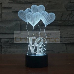 Creative 3D illusion Lamp Colorful Discoloration LED Night Lights 3D Love Heart Acrylic wedding bedroom decor Atmosphere Lamp