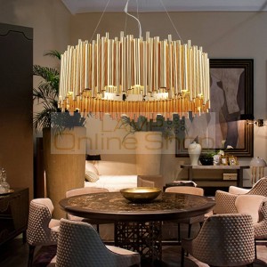 Creative Post modern Round LED Chandelier Light 80cm luxurious gold color Alloy Tube Contemporary Suspension Luminaire G9 bulb