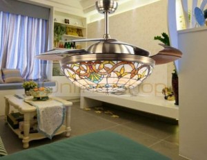 Creative Tiffany 42 inch invisible ceiling fan light LED decorative loft fan light for Asial indoor lighting