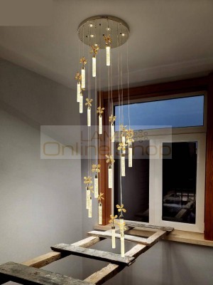 Crystal chandelier lighting Stairs Long Chandeliers Crystal Bubble Column Suspension Light Living Room Stairs Hotel Lobby Light