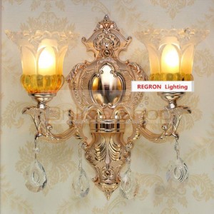Delux glass shade gold wall lamp E14 E12 project Commercial lighting crystal drops living room hotel mirror Led wall Applique