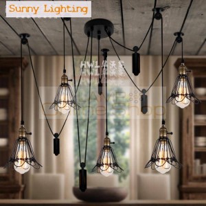 dining room long lifting pulley hanging pendant lights Industrial pendant lamp E27 up & down Restaurant Bar kitchen lighting