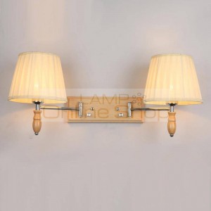 E27*2 Double fabric lampshade Wall Lamp for bedroom American Country adjustable Wall Sconces lamp cover hotel wall light abajur