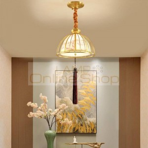 European Copper LED Chandelier Lighting for Living Room Bedroom Hanglamp Dining Room Light Hotel Aisle Decoration Hanging Lamp