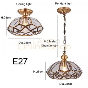 European style Copper ceiling Lamp hanging droplight E27 led lamp Round simple lampara de techo moderna Lighting Fixtures Living