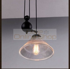 Glass Lampshade Pulley Spindle lift Pendant Lights Industrial Style Iron pendant lamps Restaurant Bar Cafe lights fixture