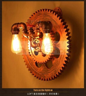 hallway Rusty Brown Gear wall light for Bar Cafe Restaurant Industrial Wall sconce double Pipe lamp Corridor E27 Led Banheiro