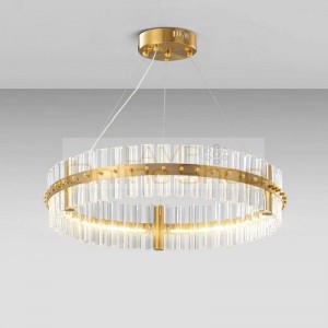 Home Gold led circle pendant light hanging crystal Bar light fixture for Foyer Hotel Lobby round Led strip crystal pendant lamp