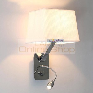 Hotel room rectanglar shade wall fixtures Bedroom large iron wall lamp with led night light industrial wall sconce reading light