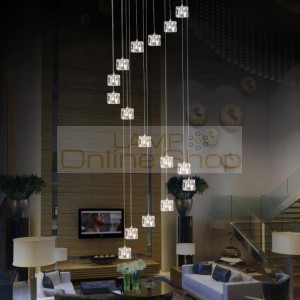 Hotel stairway 1-5M Extra long light fishing hanging Suspension light Cube Glass G4 Led chandelier fixture spiral crystal light