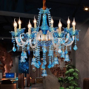 Italy vintage blue crystal Chandelier led cafe Bar lighting sconce dining room wedding lighting fixture Restaurant hanging Lamp