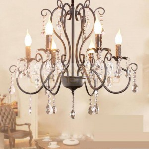 Kitchen black antique iron Chandelier for Restaurant Bedroom Living Room suspension Lamp American Village Candle lustre lighting