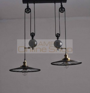 Kitchen industrial vintage lamp with wheels retro black Wrought Iron Chandelier E27 Led home Light Fixtures dining room Lampe