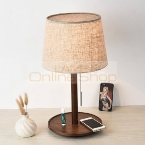 Kung Nordic Wood Table lamp with E27 led lamp Fabric Lampshade lamparas de mesa Desk Light Decoration For Living Room