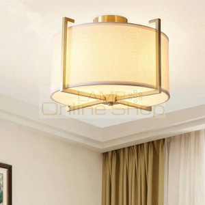 Lampshade LED Copper Living Room Ceiling Light Household Study Hanglamp Bedroom Circular Cloth Cover Nordic Hanging Lamp Fixture