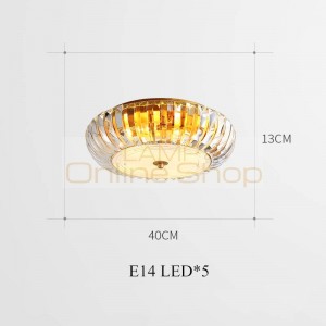 Lampshade LED Copper Modern Living Room Ceiling Lights Household Study Bedroom Circular Crystal Cover Home Deco Hanging Lamp