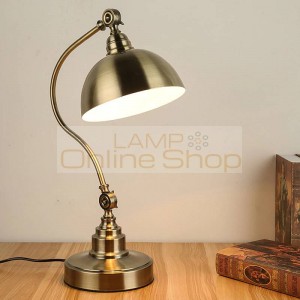Library art deco bronze table lamp led work reading light study room class desk lamp vintage E27 Rustic plated iron table light