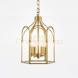 Loft American Country LED Chandelier Lamp Modern Simple Birdcage Villa Study Decoration Stairs Hanging Light Fixture