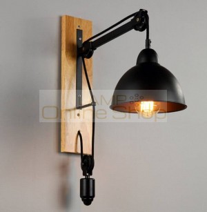Loft American Industry Creative Iron Aisle Bedside LED Wall Lamp Restaurant Lifting Pulley Wall Lighting Fixture