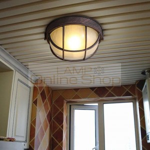 Loft American Village Aisle Entrance Corridor Iron Glass Circular Ceiling Light Bedroom Restaurant Home Deco Hanglamp