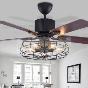 Loft fan chandelier retro dining room household electric fan mute LED remote leaf fan lamp