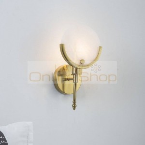 Luminaire Nordic Modern Simple Round Marble LED Wall Lamp American Study Bedside Wandlamp Wrought Iron LED Wall Light Fixture
