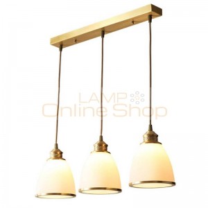 3 Heads American Village Copper LED Glass Hanging Lighting for Restaurant Bedroom Study Home Deco Pendant Lamp Fixture