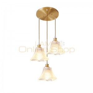  American Copper LED Glass Lampshade Hanging Lamp for Restaurant Bedroom Study Home Deco Pendant Light Fixtures