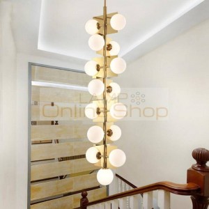  nordic modern simple villa led light fixtures stairwell long chandelier lighting luxury bubble glass ball hanging lamp
