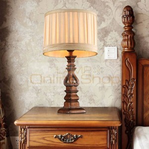 Luxury American style table lamp fabric lampshade resin stand bedroom bedside stduy room simply European desk lamp light fixture
