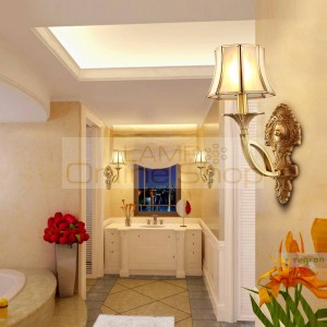 Luxury villa led brass wall sconce home decorative indoor wall lighting Mediterranean style Antique glass lampshade Wall lamps