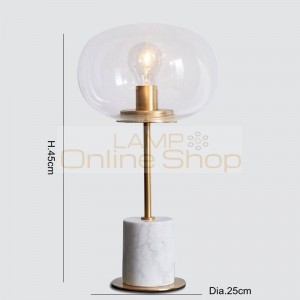Marble table lamps Modern gold metal lamp body desk light living room bedroom Iron art clear glass lampshade home reading light