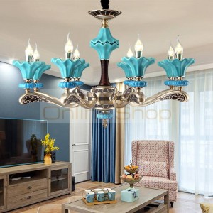 Mediterranean blue ceramic French Chandelier Lighting zinc alloy luxury candle Modern Led Chandeliers bedroom living room lamp